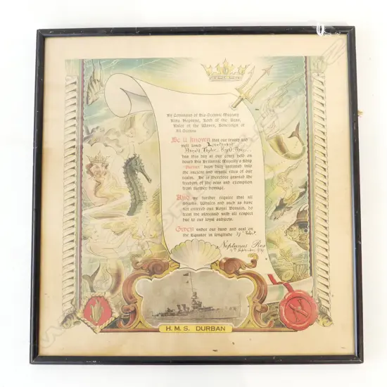 HMS DURBAN 15/09/1939 COMMEMORATIVE PARCHMENT 340x350mm