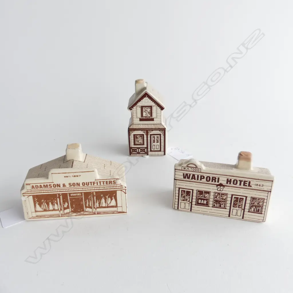 THREE AIR NEW ZEALAND NOVELTY BOTTLES  WAIPORA HOTEL W. 90 ADAMSON & SON W. 95 ( MINOR FRIT) & OTHER H. 100mm.  Image 1++