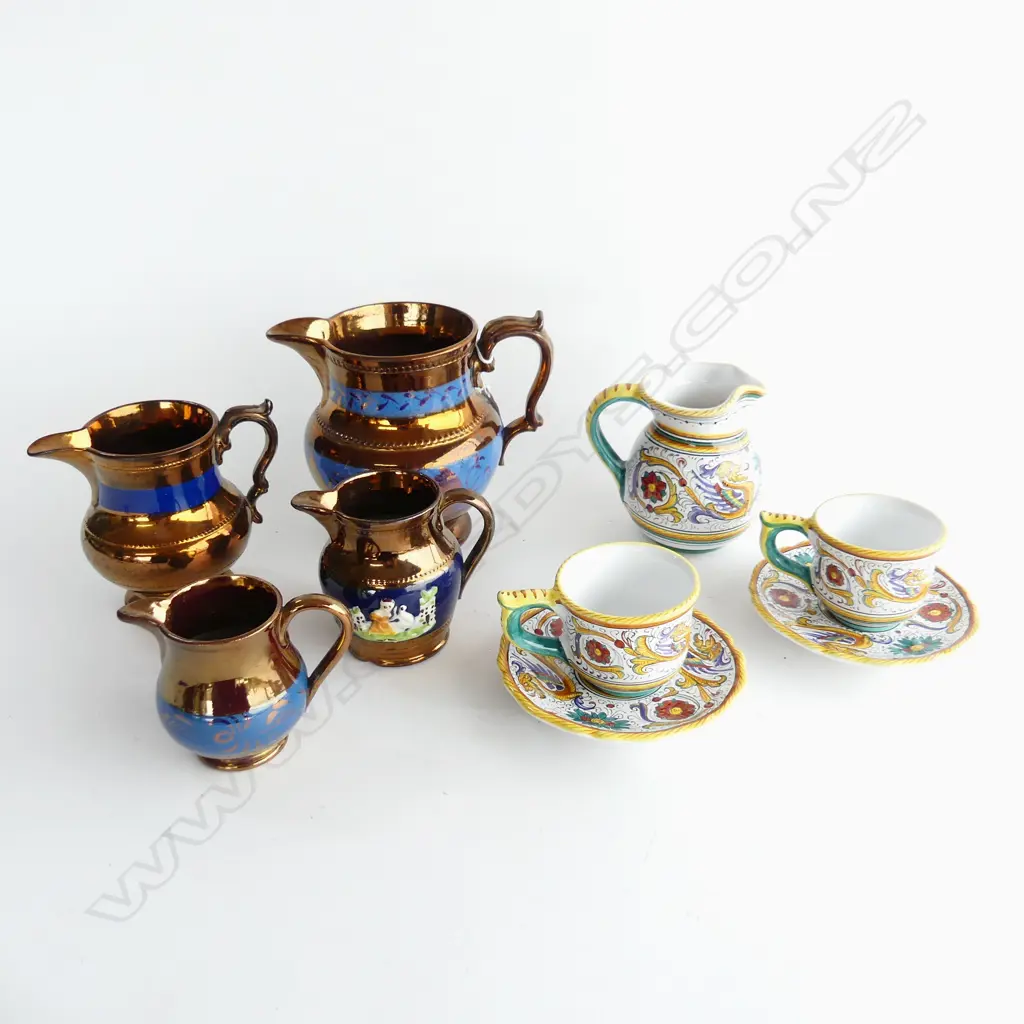 4 LUSTRE JUGS H.140mm + 5 PCES ITALIAN MAJOLICA Image 1++