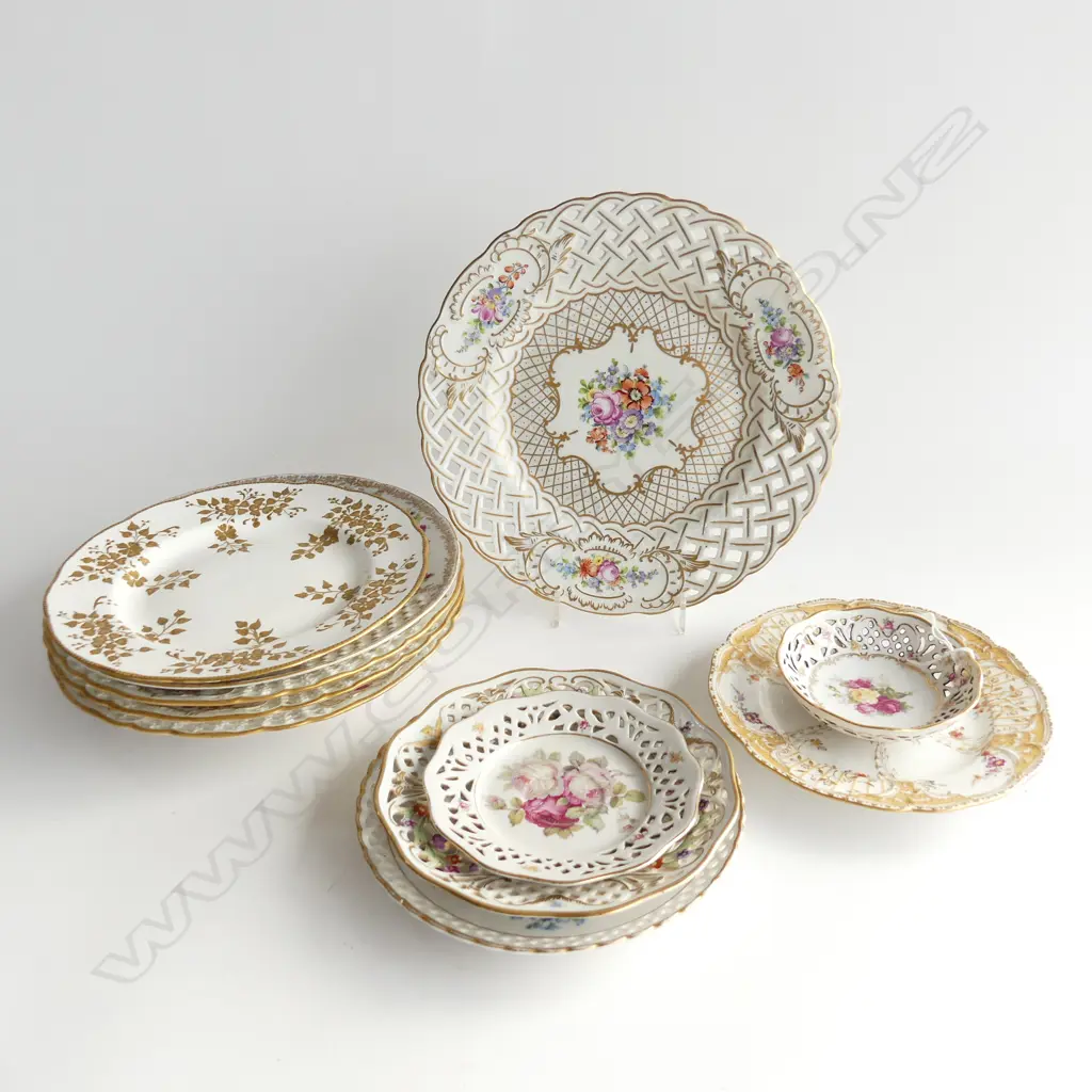 11 ASST. WHITE, GOLD & FLORAL PLATES 240mm dia Image 1++
