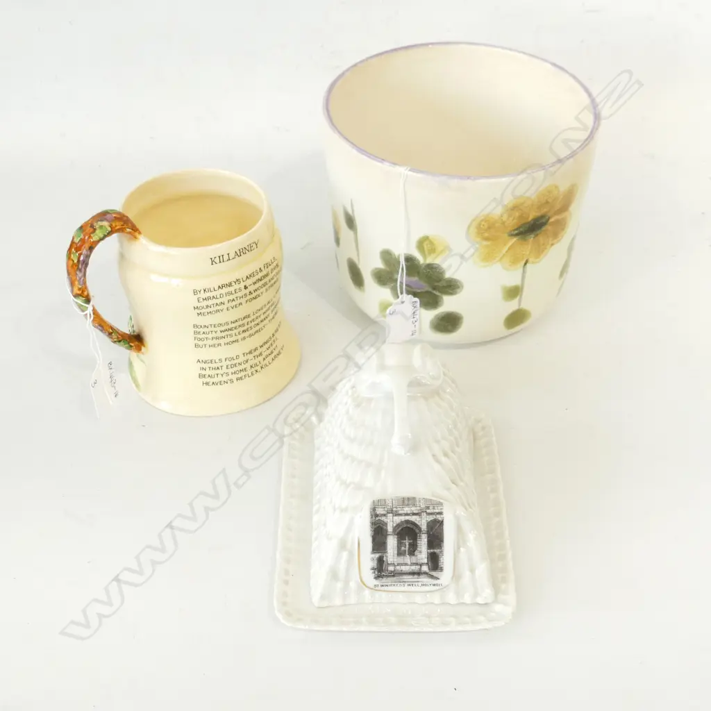 CROWN LYNN HAND PAINTED PLANT POT (175 X 150mm) GERMAN SOUVENIR WARE BUTTER DISH & MUSICAL TANKARD Image 1++