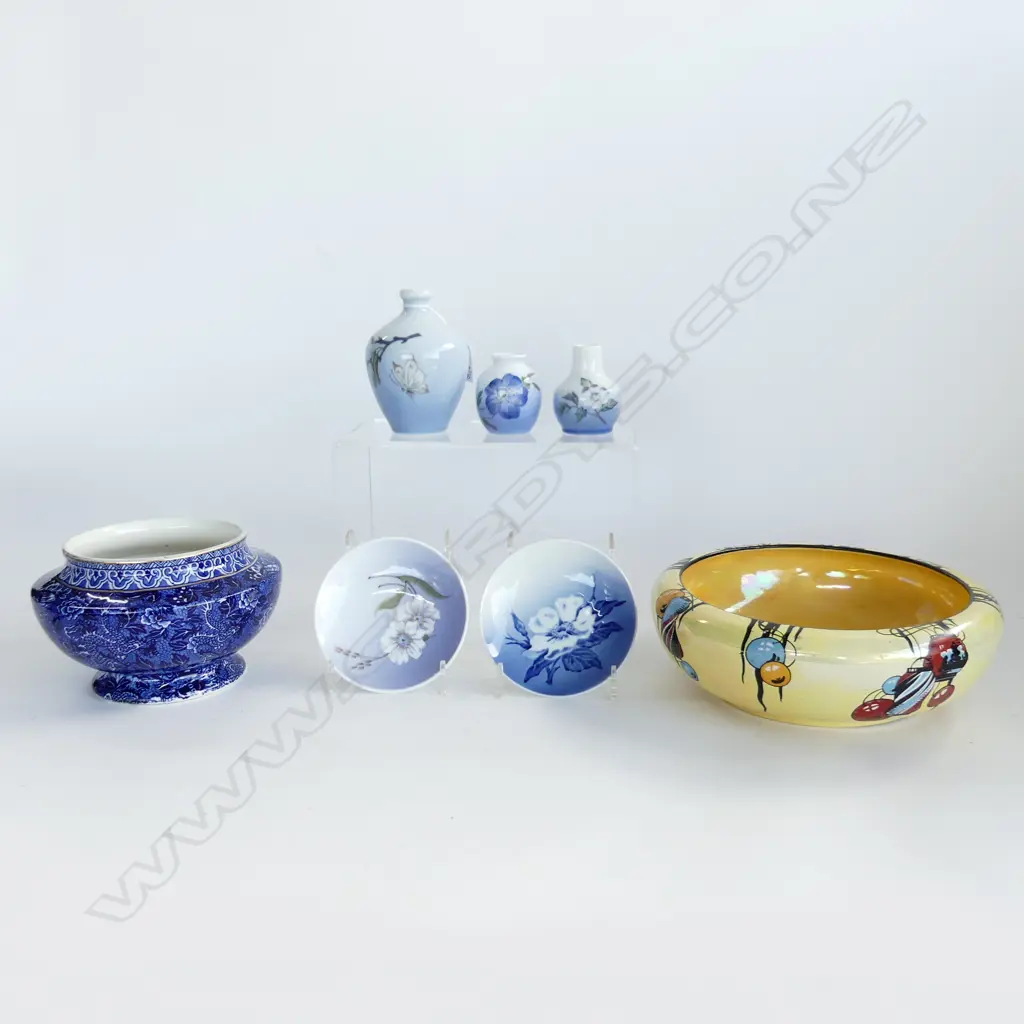 7 PCES CHINA; 5 ROYAL COPENHAGEN, SHELLEY VASE, YELLOW LUSTRE BOWL 220mm dia Image 1++