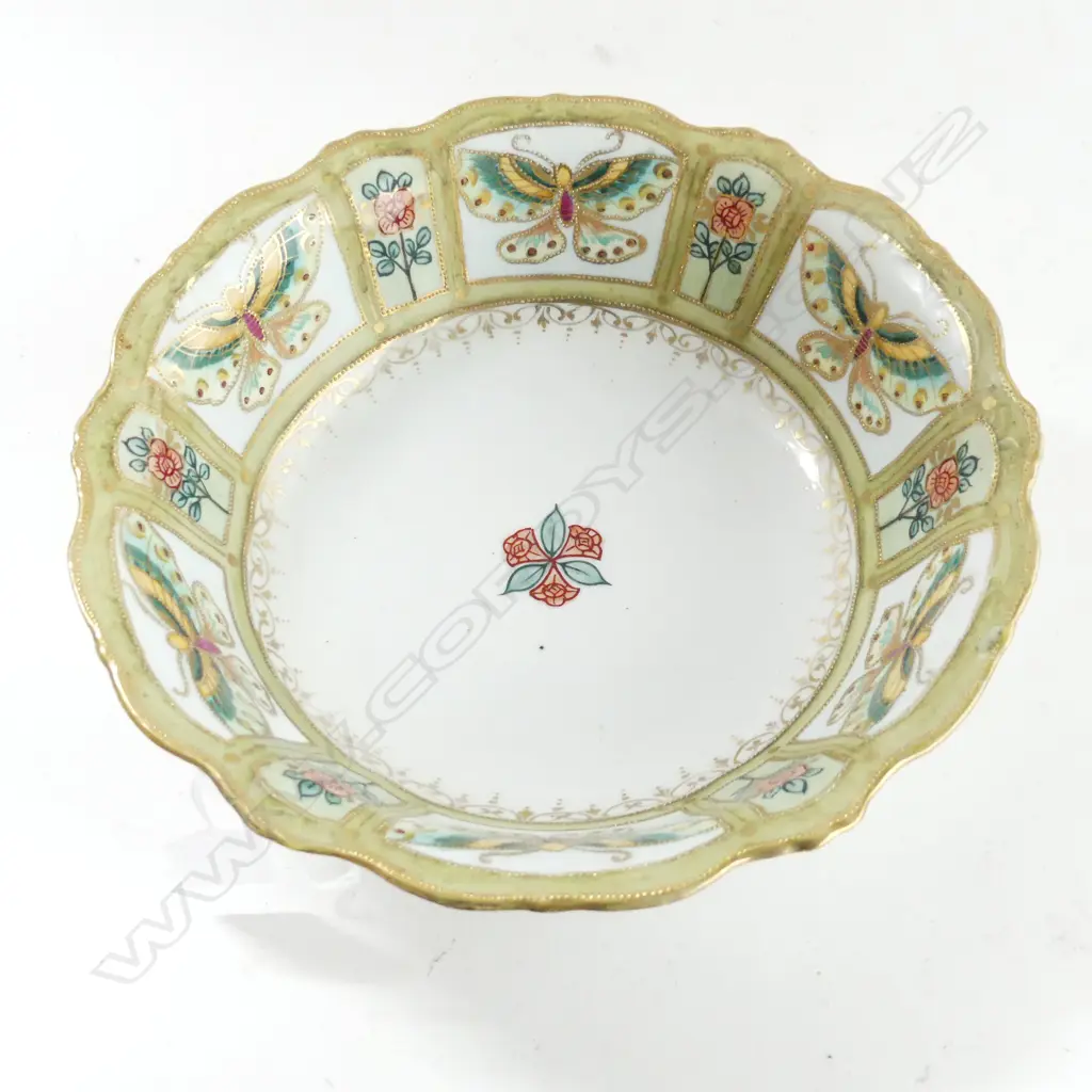 ANTIQUE JAPANESE BUTTERFLIES LARGE HAND PAINTED BOWL D. 250mm Image 1++