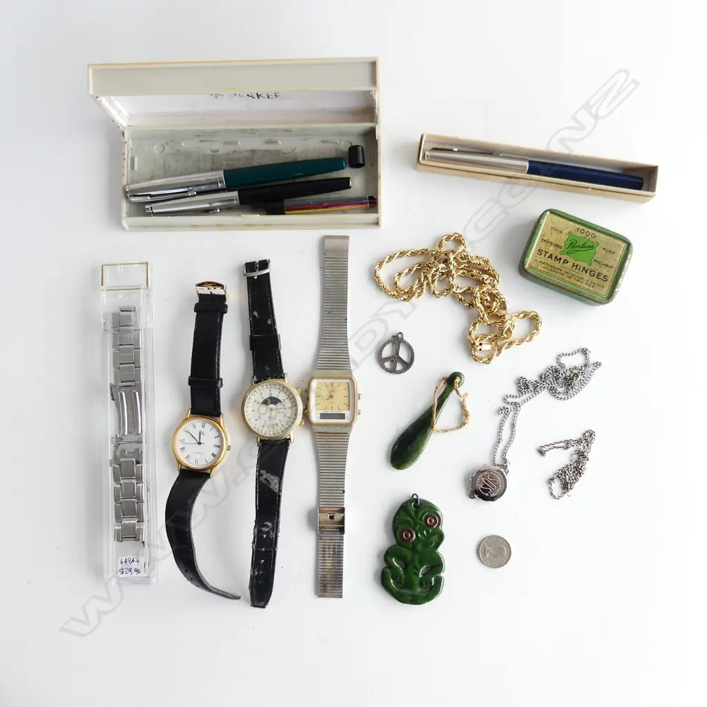 3 PARKER PENS, 3 WRIST WATCHES ETC Image 1++