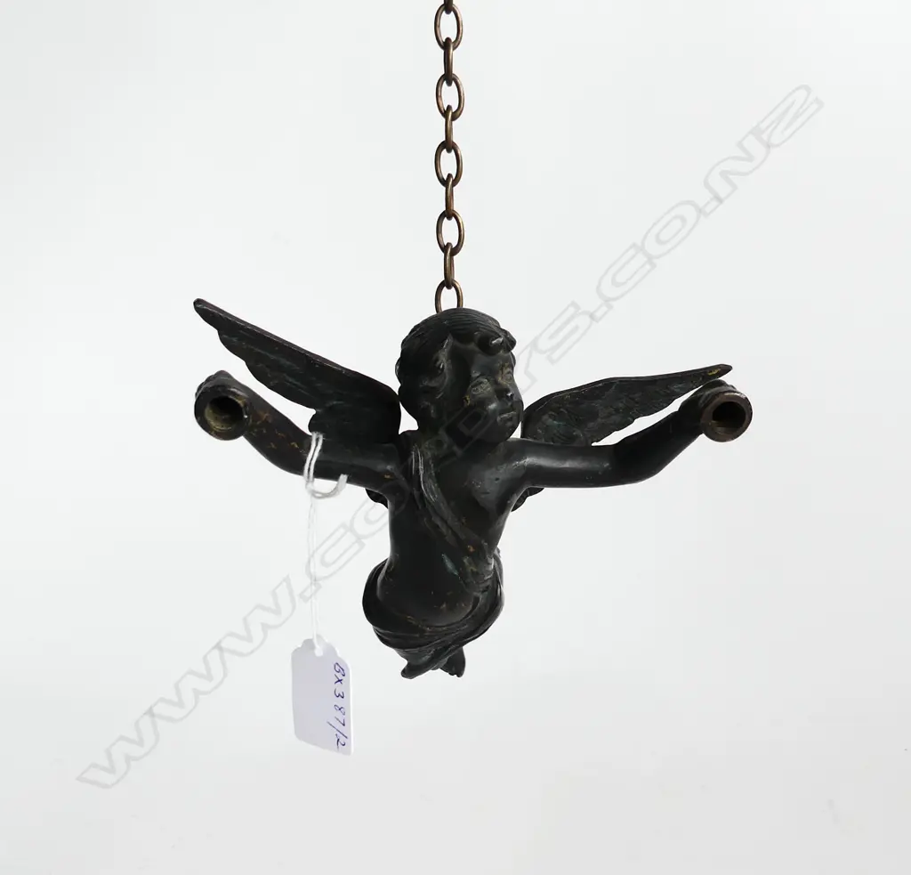 VICTORIAN BRONZE CHERUB LIGHT FITTING L. 180mm Image 1++