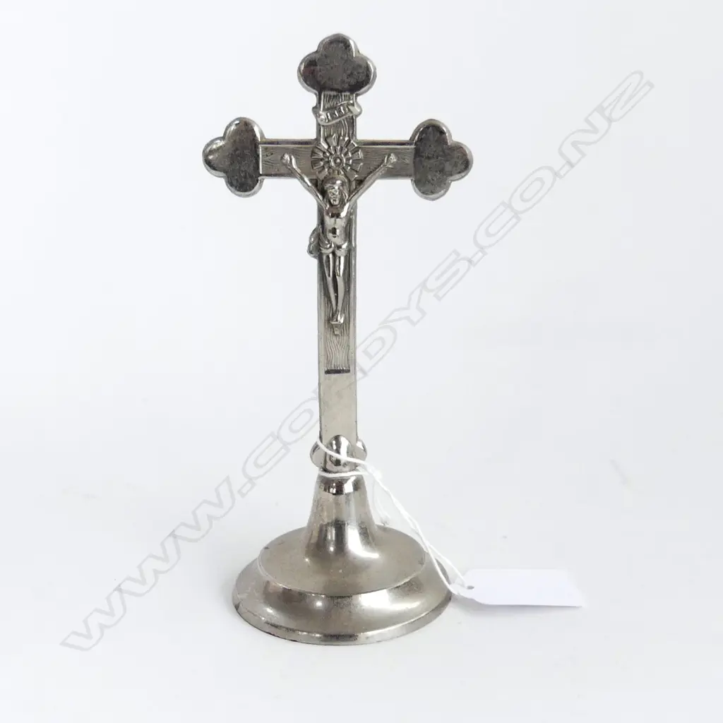 VINTAGE WEST GERMAN PEWTER CRUCIFIX ON STAND H. 160mm Image 1++