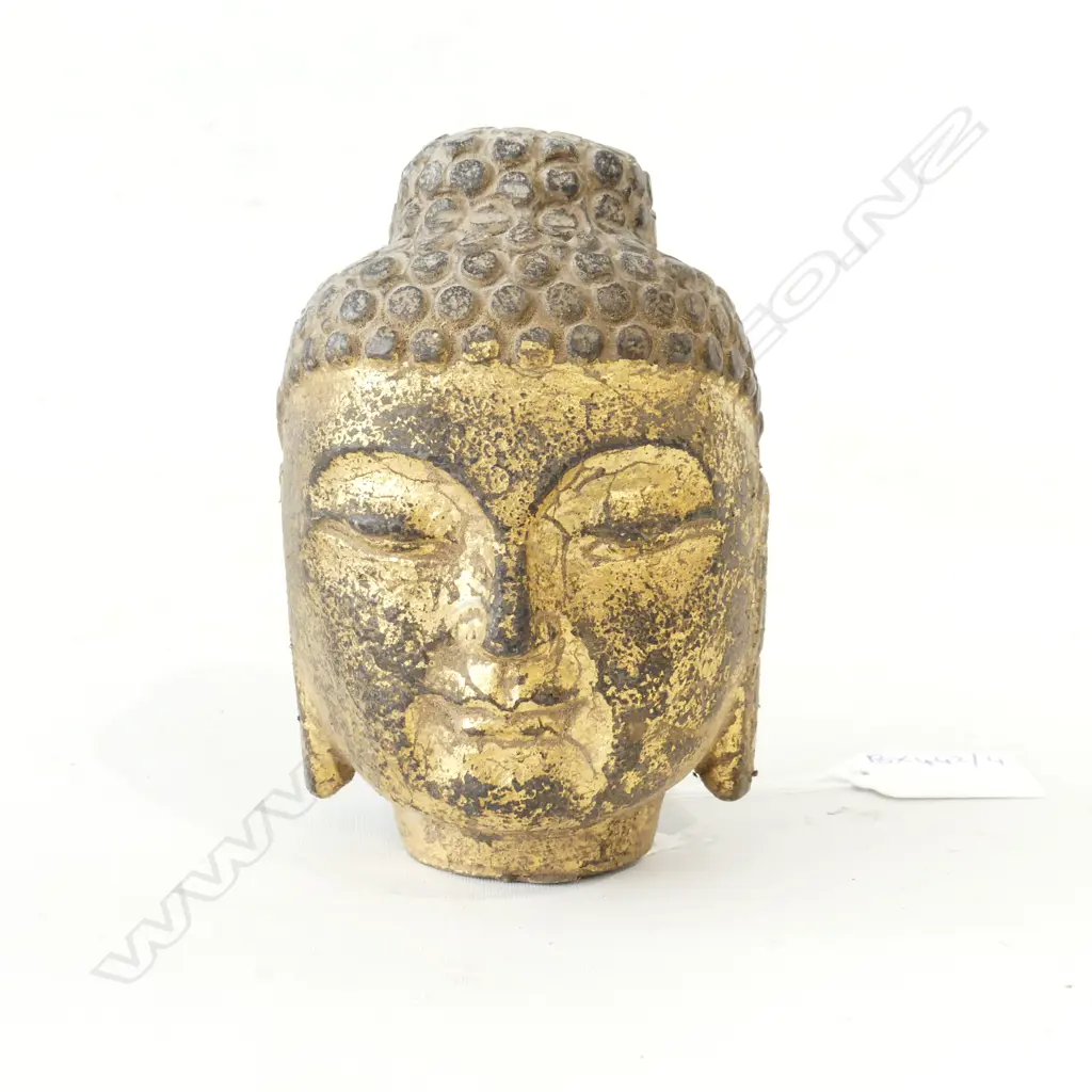GILDED CARVED STONE BUDDHA HEAD H.120mm Image 1++