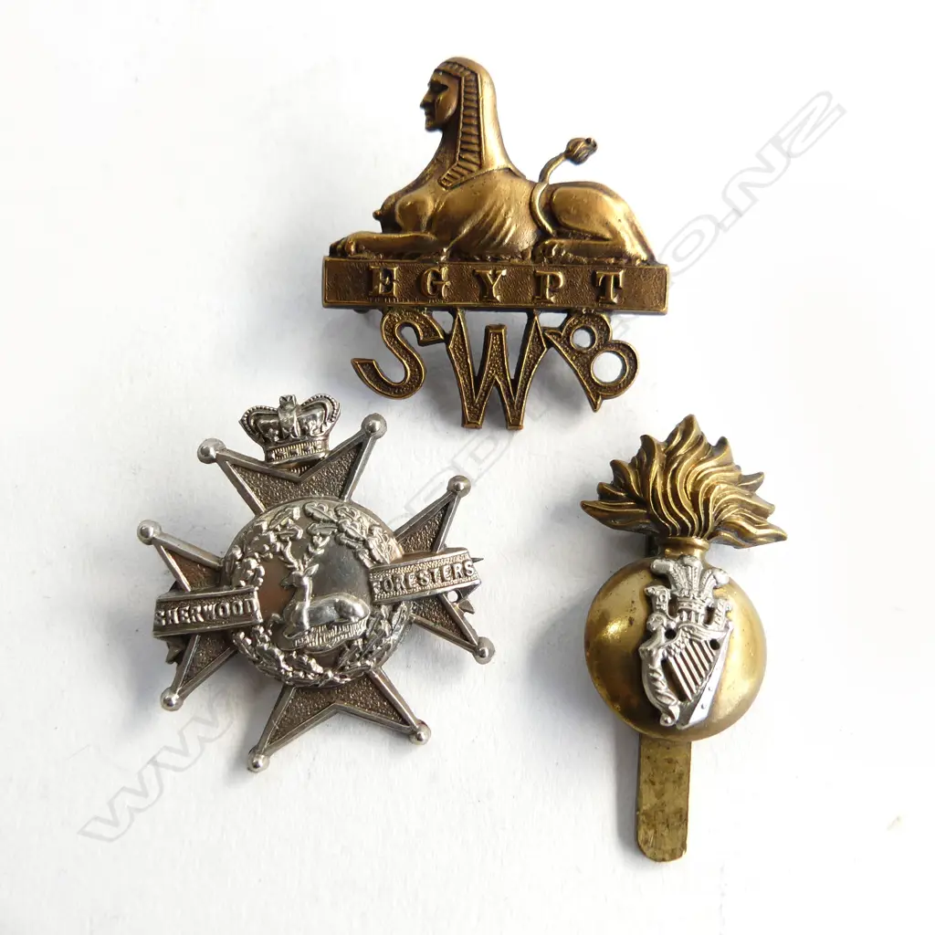 3 OLD BADGES; SWB EGYPT, SHERWOOD FORESTERS & ROYAL IRISH FUSILIERS  Image 1++