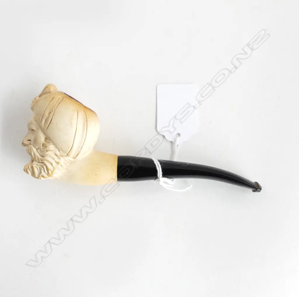 CARVED MEERSCHAUM PIPE OF BEARDED MAN L. 140mm Image 1++