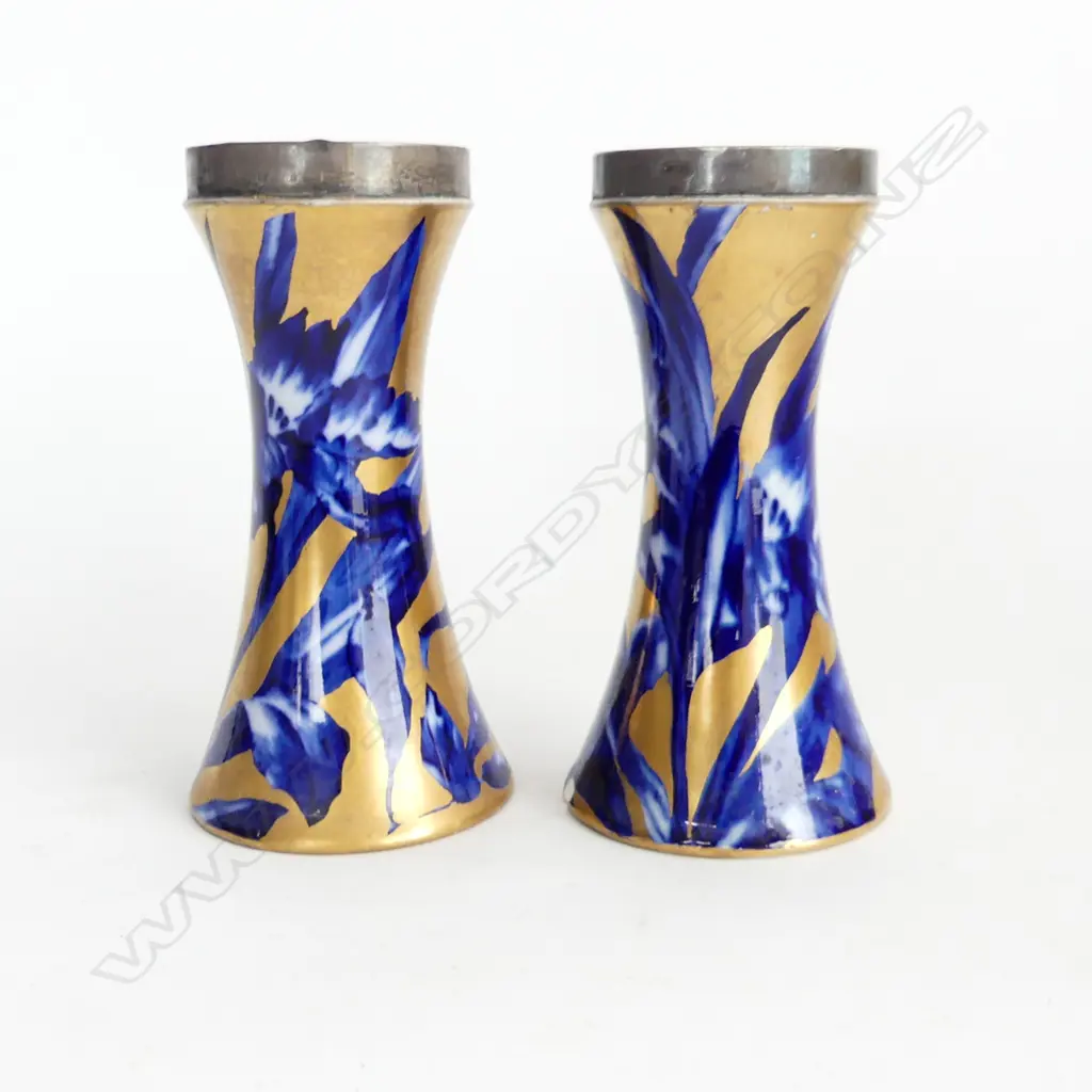 PR BLUE IRIS VASES, STG RIM (FAULTS) H.160mm Image 1++