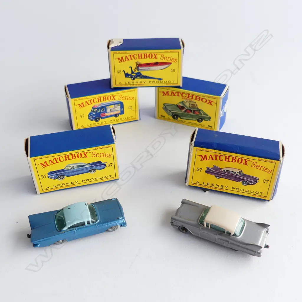 5 VINTAGE BOXED MATCHBOX SERIES; NOS. 27, 47, 48, 56, 57 Image 1++