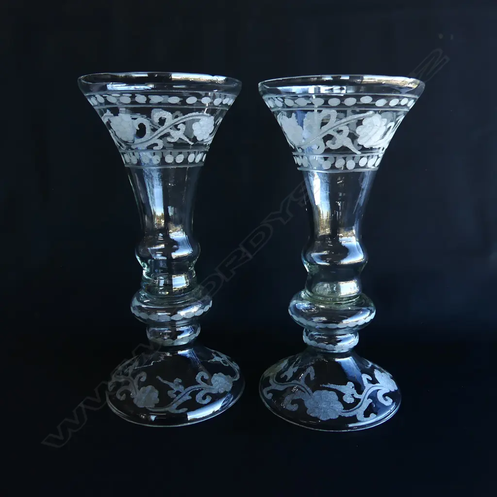 PR ETCHED GLASS VASES H.300mm minor rim chips Image 1++