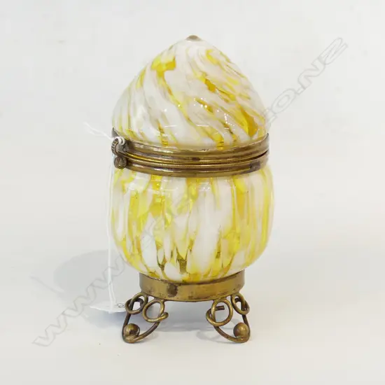 VINTAGE LIDDED YELLOW GLASS CONTAINER H.135mm
