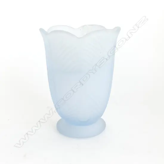 VINTAGE FROSTED BLUE GLASS VASE WITH FLOWER FROG INSERT H. 200mm