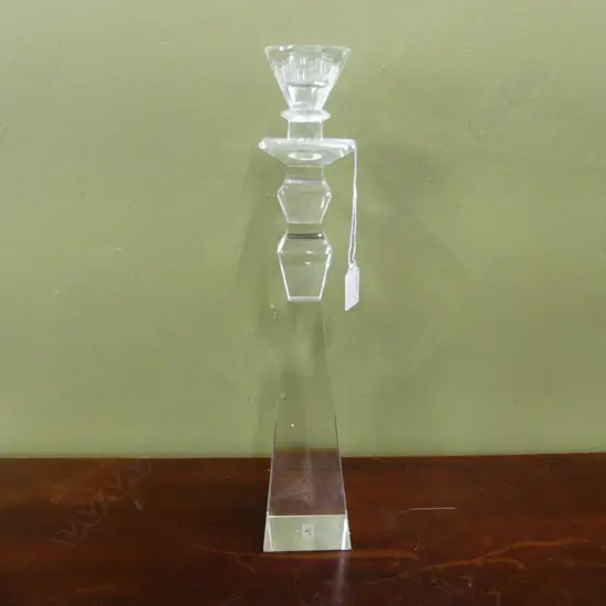 TALL FRENCH COUNTRY COLLECTION GLASS CANDLE HOLDER, AS NEW. H. 390mm