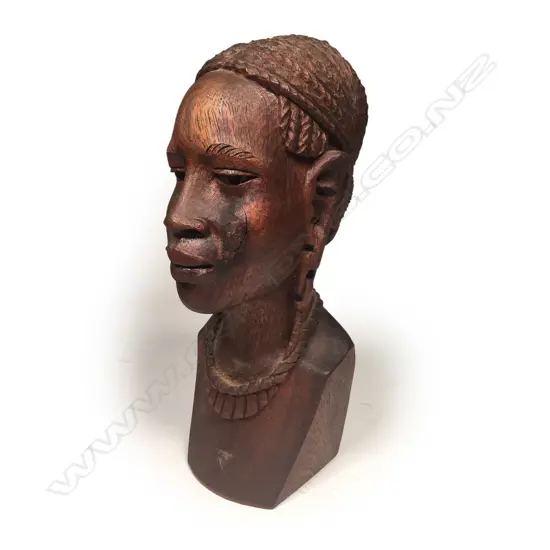 Old African hardwood Shona bust of a young woman