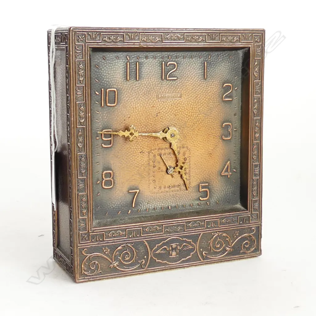 ANTIQUE ANSONIA USA HEAVY COPPER ALARM CLOCK H. 140mm Image 1++