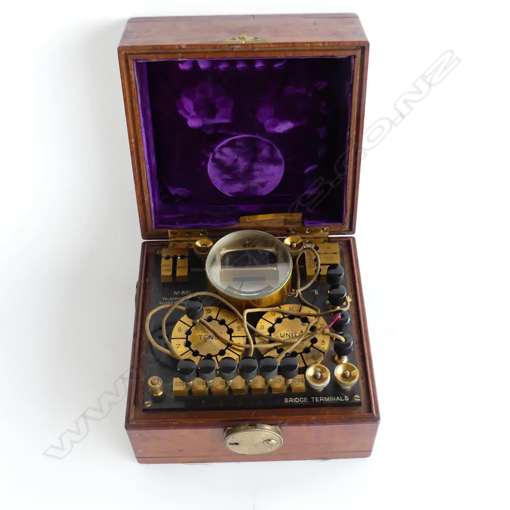 ANTIQUE TELEGRAPH LINE TESTER IN MAHOGANY BOX 215x195x145mm Image 1++