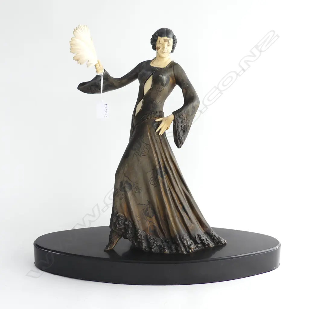 VINTAGE ART DECO DANCING FIGURE AFTER CHIPARUS ON HEAVY SIGNED MARBLE BASE - FACE A/F H.500mm Image 1++