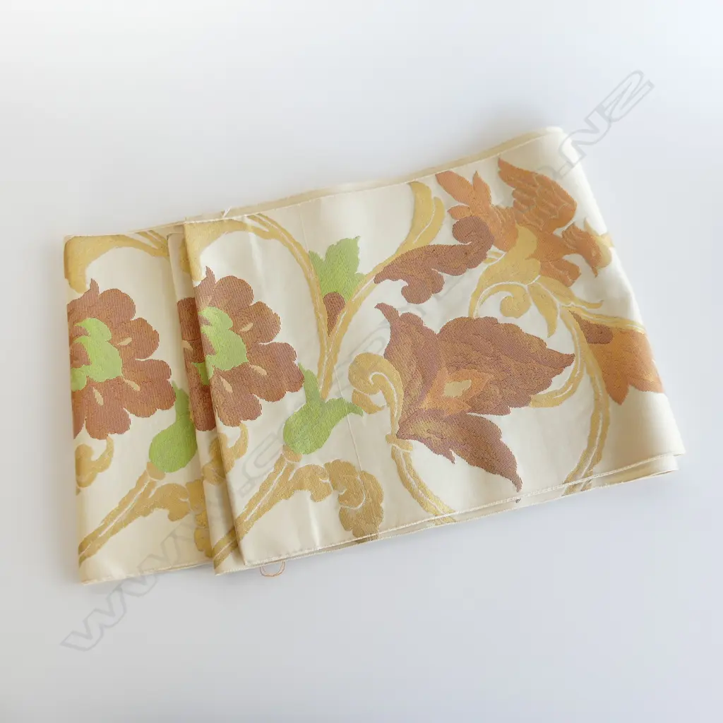 VINTAGE JAPANESE SILK OBI BIRDS IN GOLD  AND GREEN THREAD L.3590mm Image 1++