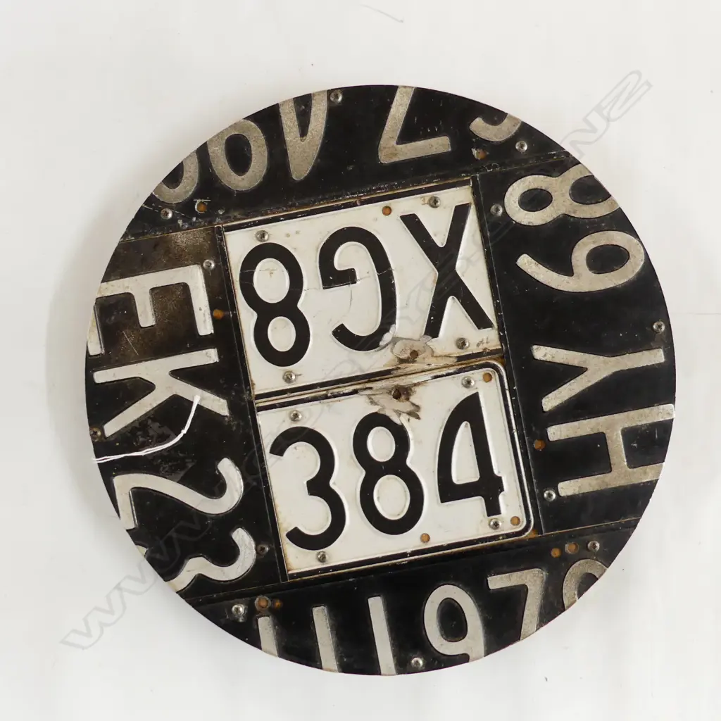 LAZY SUSAN MADE FROM VINTAGE NUMBER PLATES 400mm dia Image 1++