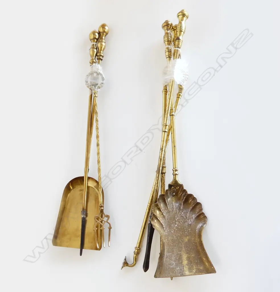 2 SETS OF 3 BRASS FIRE TOOLS L.660mm Image 1++