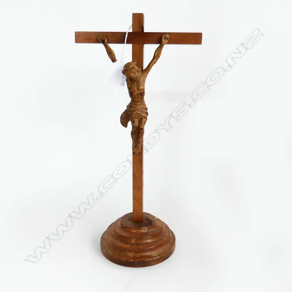 VINTAGE WOODEN CRUCIFIX ON STAND H. 370mm Image 1++