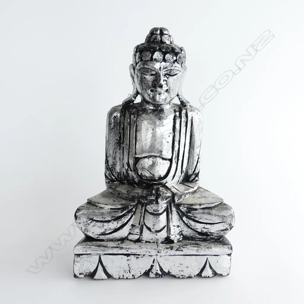 SILVER CARVED WOODEN BUDDHA H.390mm Image 1++