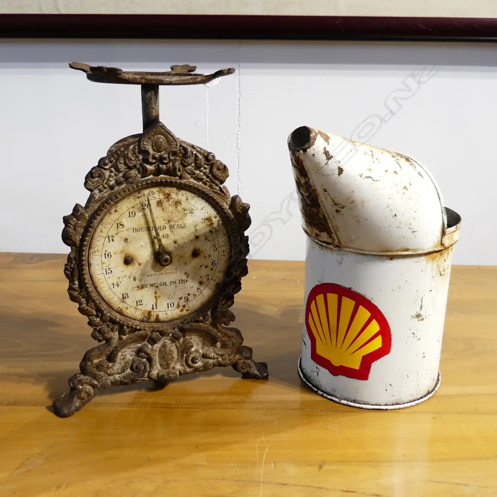 ANTIQUE KITCHEN SCALES H.295mm + SHELL OIL CAN Image 1++