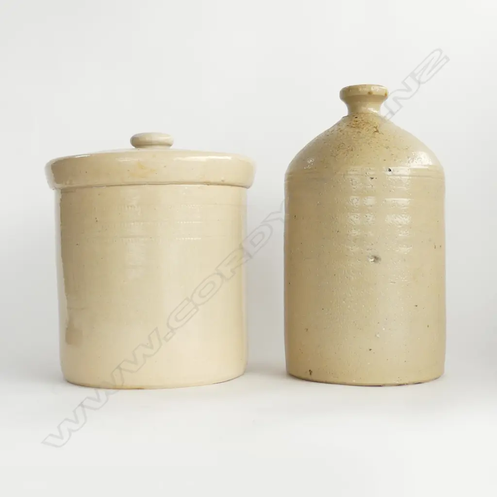 2 UNMARKED CROCKS; LIDDED TIMARU POTTERIES + OTHER H.330mm Image 1++