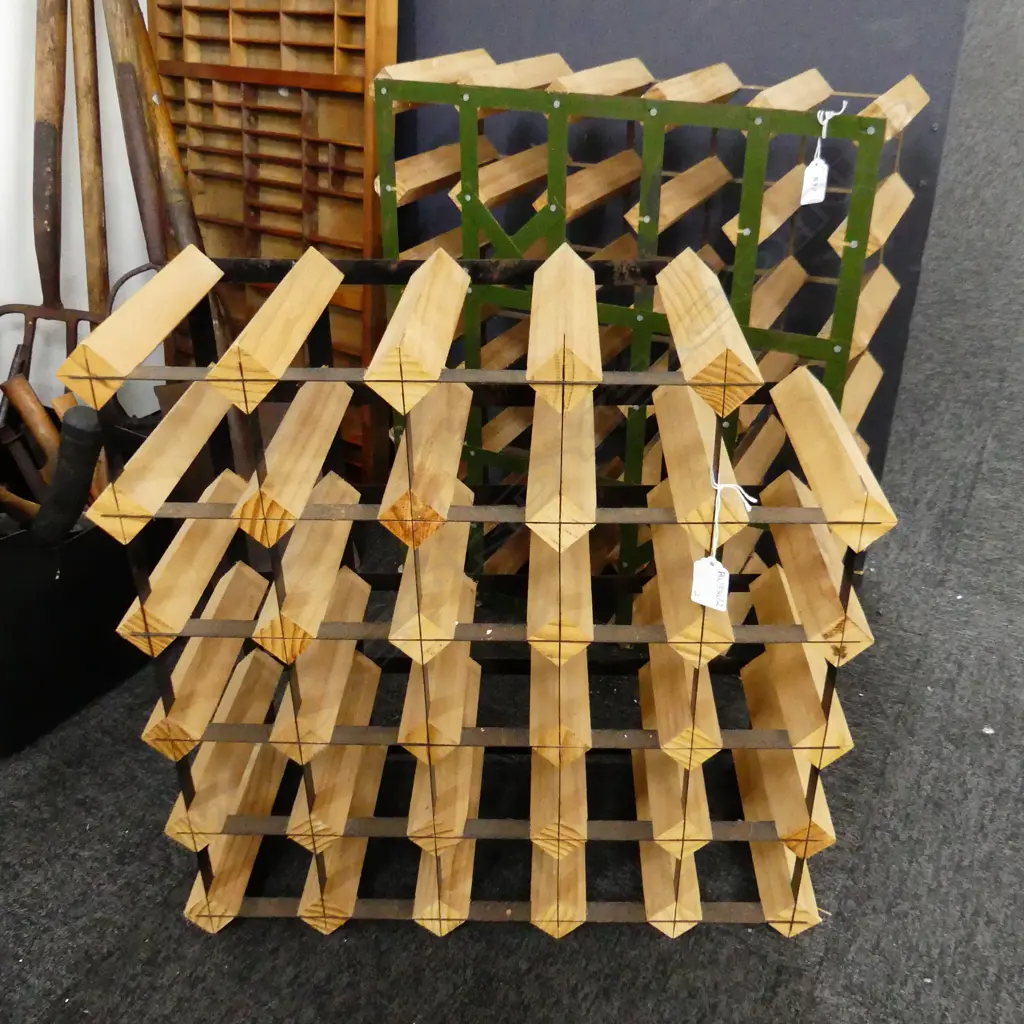 2 WOOD & METAL WINE BOTTLE STORAGE RACKS H.595mm Image 1++