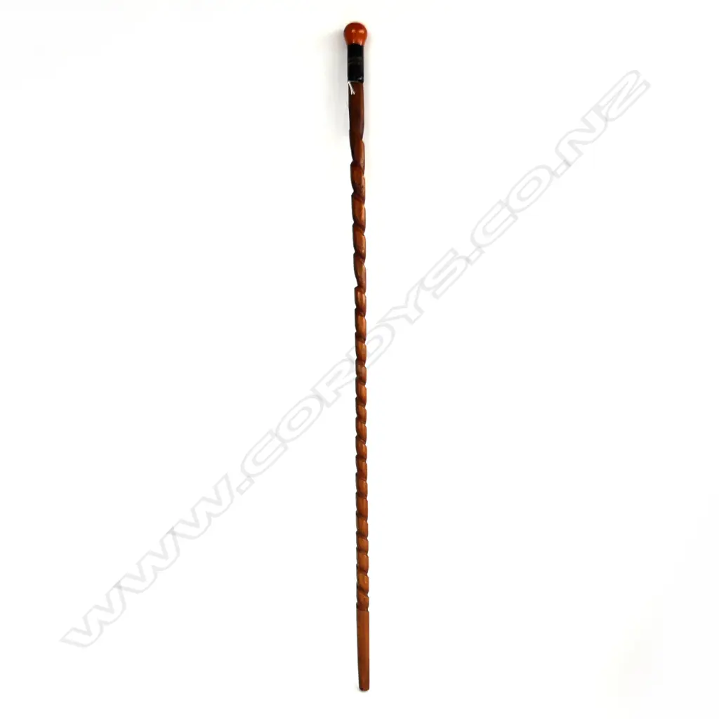 VINTAGE BARLEY TWIST WALKING STICK WITH BAKELITE HANDLE Image 1++
