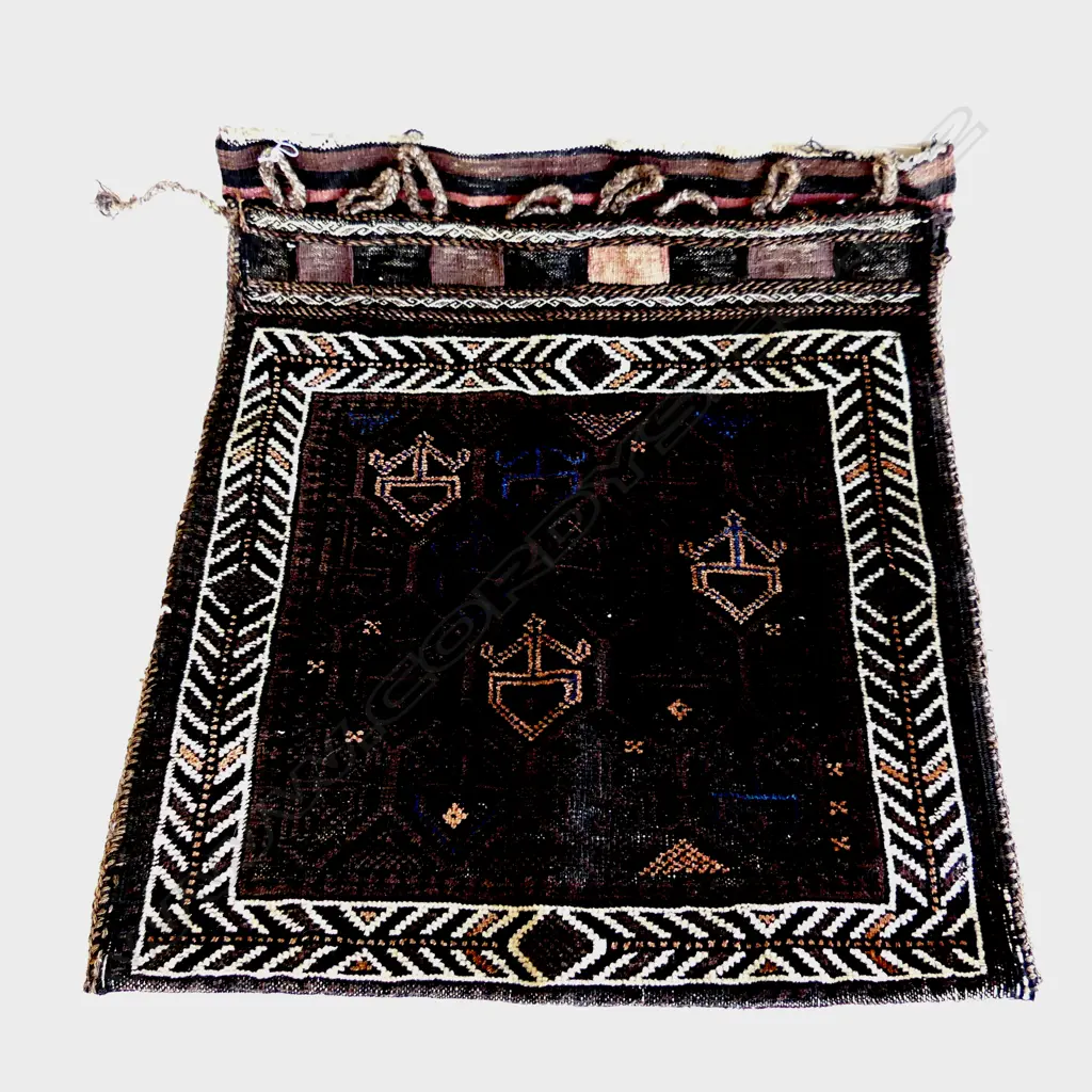 AFGANI SADDLE BAG. BROWN COLORWAY BLUE HIGHLIGHTS AND CHEVRONS. W. 660 H. 800mm Image 1++