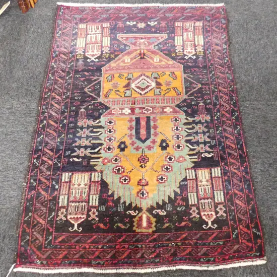 HAND KNOTTED ALL WOOL BALUCH RUG 1300x880mm
