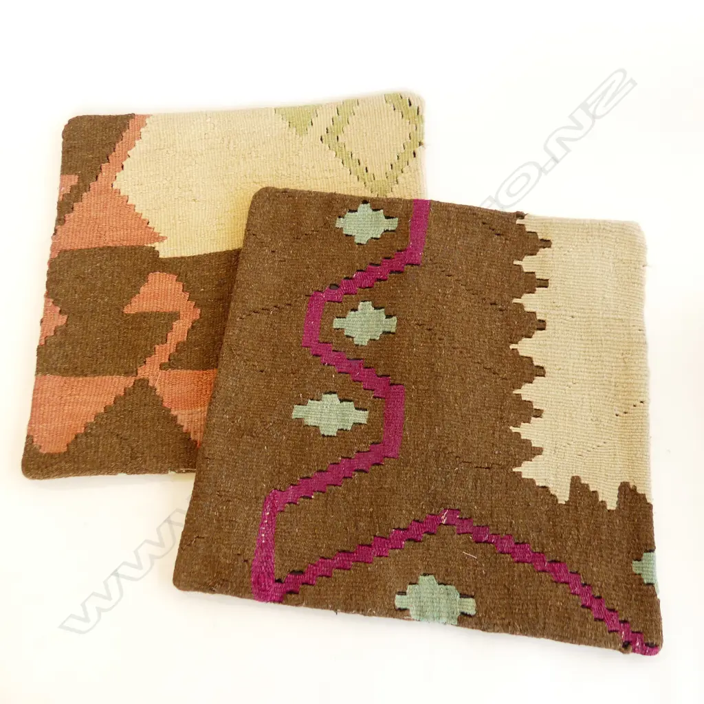 TWO ASST TURKISH KELIM CUSHION COVERS 400 X 400mm Image 1++