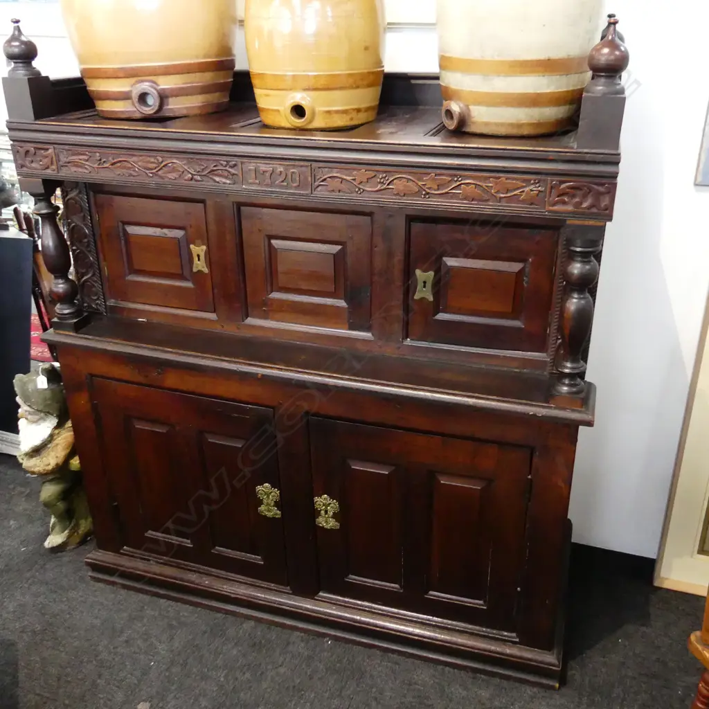 ANTIQUE STYLE OAK CABINET MANNER OF 18thC COURT CUPBOARD - OLD & NEW TIMBERS 1290x535x1450mm Image 1++
