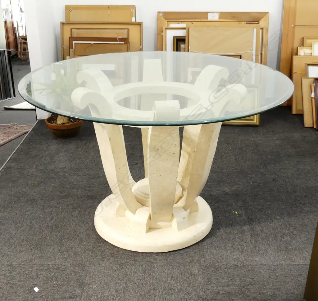 FOSSIL STONE GLASS TOP DINING TABLE 1200mm dia H.765mm Image 1++