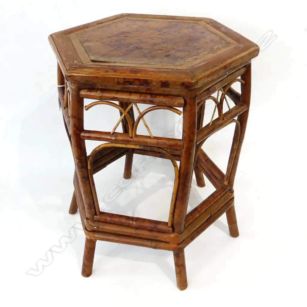 VINTAGE ORIENTAL OCTAGONAL BAMBOO SIDE TABLE H.470mm Image 1++