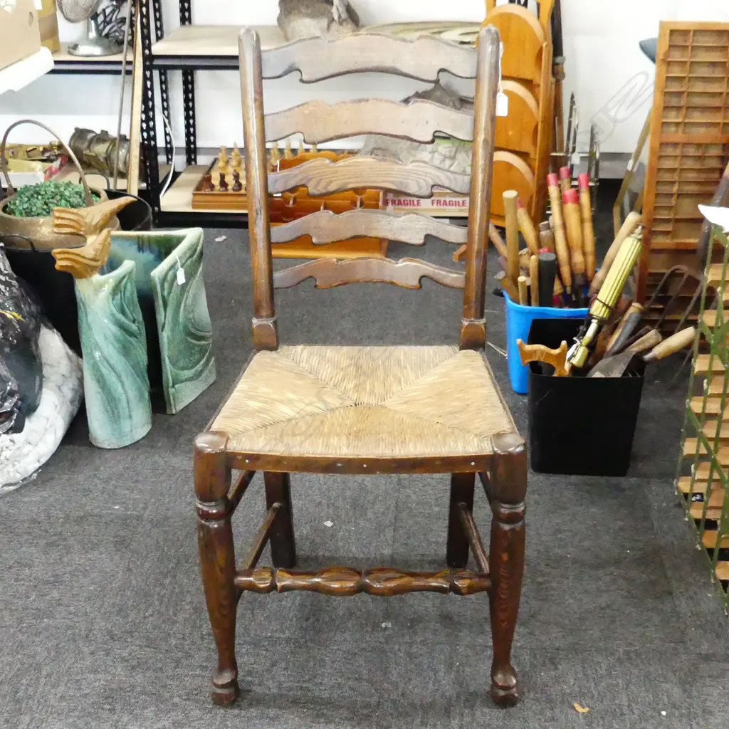 LADDER BACK CHAIR - WOVEN RUSH SEAT Image 1++