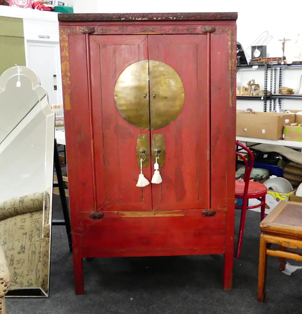 VINTAGE CHINESE RED 2 DOOR CABINET 1000x590x1700mm Image 1++