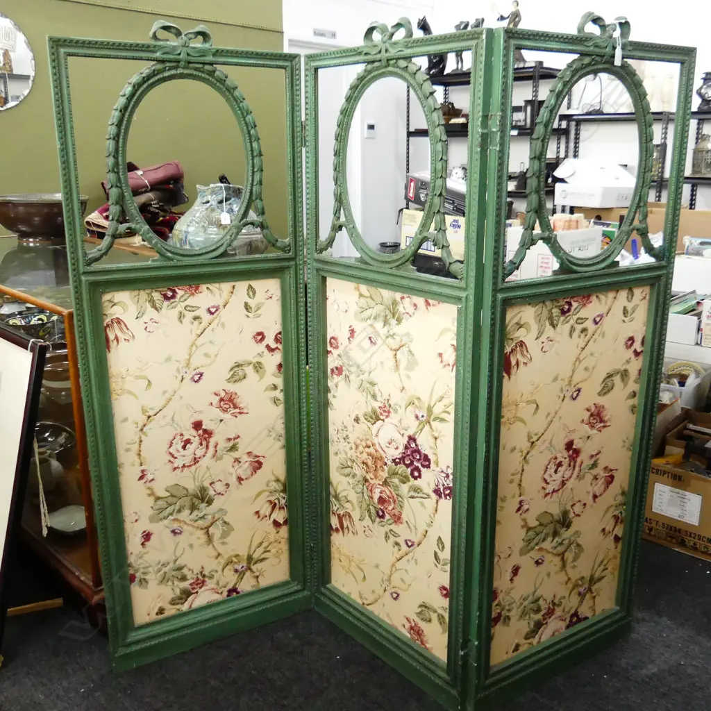 3 PANEL GREEN PAINTED FRENCH SCREEN 1555x555mm per panel Image 1++