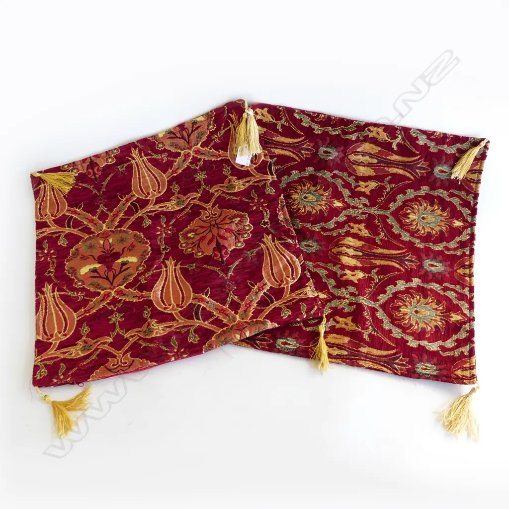 PR RED JACQUARD CUSHION COVERS WITH TASSLES  400 x 400mm Image 1++