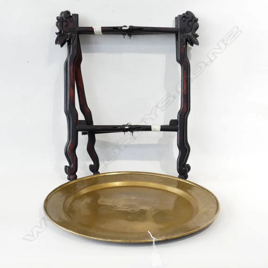 ORIENTAL FOLDING BRASS TRAY TABLE 520mm dia FAULTS Image 1++