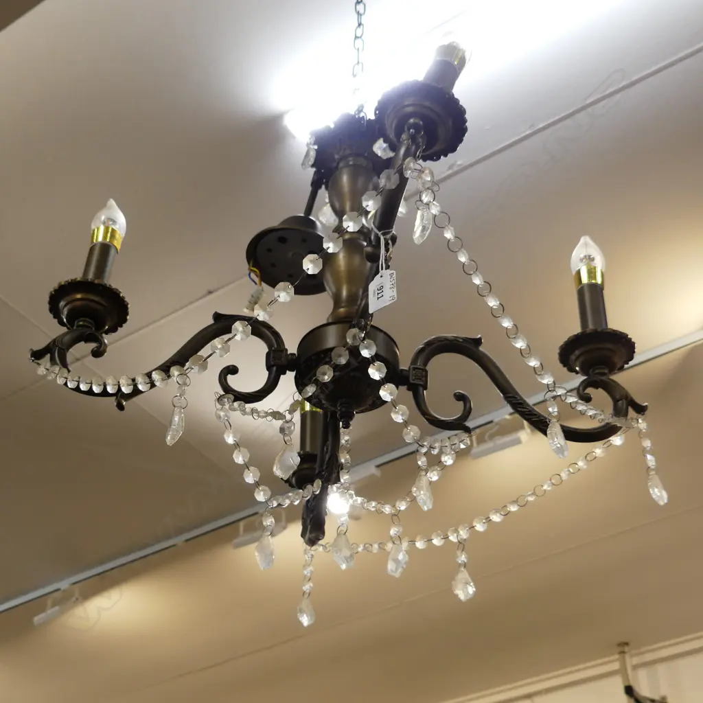 LG MODERN BRUSHED NICKEL 4 ARM CHANDELIER WITH GLASS DROPS 400 X 400W Image 1++