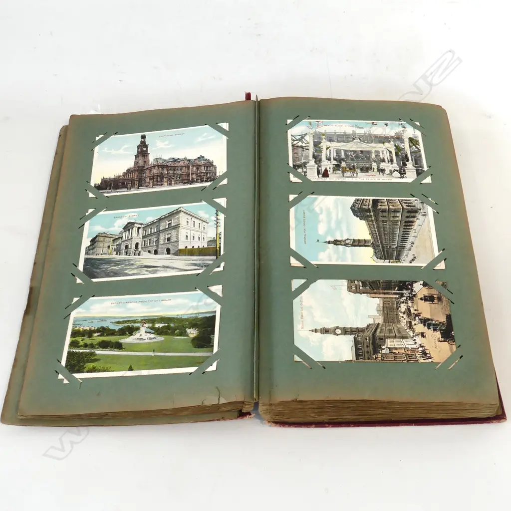 EARLY 20thC WORLD POSTCARD ALBUM - S.A., AUST., NZ ETC Image 1++