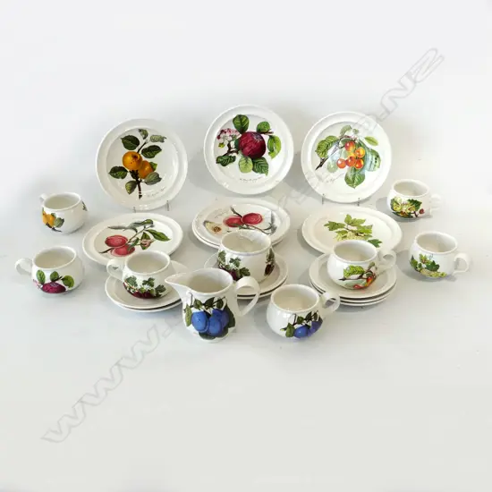 7 PORTMEIRION POMONA CUPS, SAUCERS & PLATES + SUGAR BOWL & MILK JUG