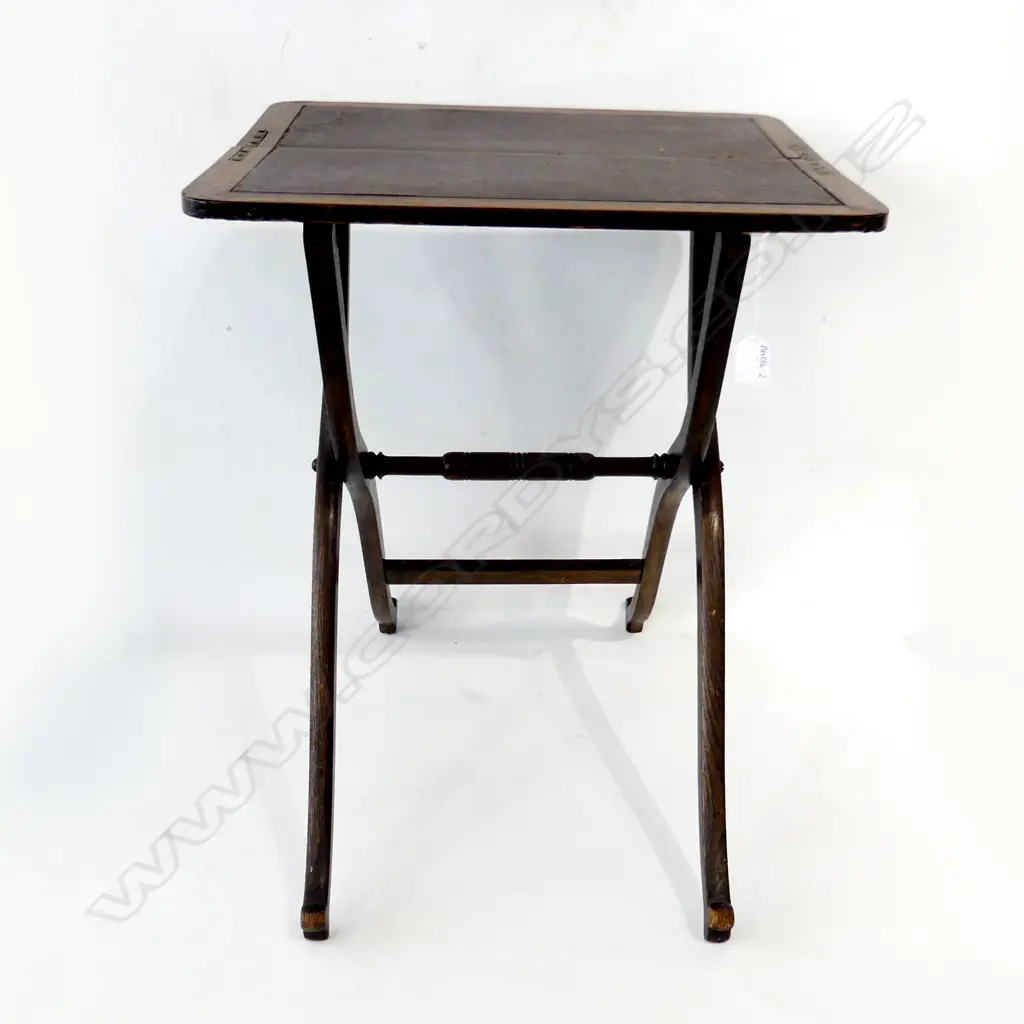 ANTIQUE SMALL FOLDING OAK  & LEATHER COACHING TABLE  500 x 440mm Image 1++