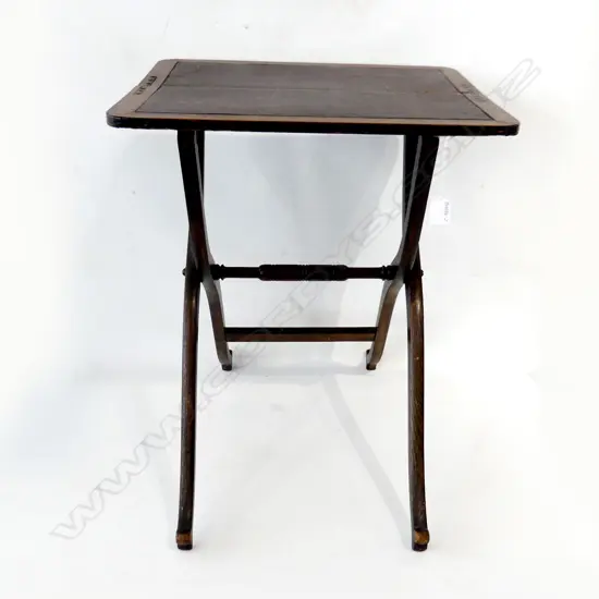 ANTIQUE SMALL FOLDING OAK  & LEATHER COACHING TABLE  500 x 440mm