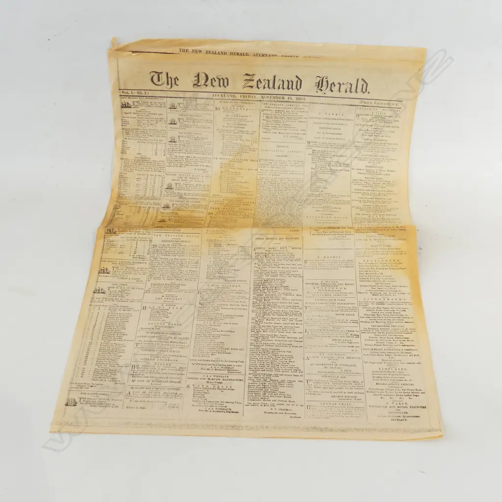 VOL.1 NO.1 NZ HERALD, COVER PAGE, NOV. 13, 1863 (Reproduction) Image 1++