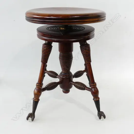 ANTIQUE AMERICAN RISE & FALL WOODEN PIANO STOOL H.480mm